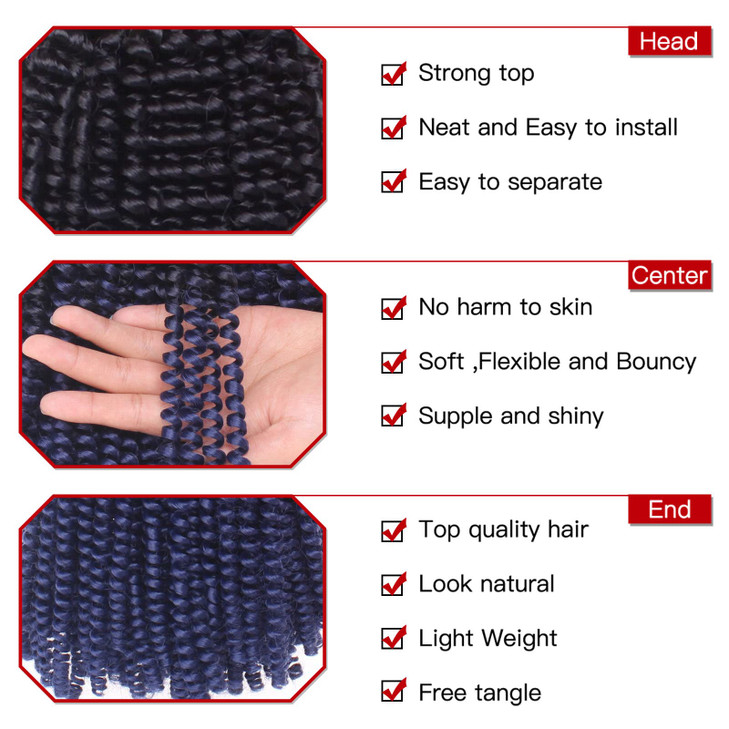 Xtrend 12 Inch 7 Packs Spring Twist Crochet Braids Hair For Butterfly Faux Locks Short Crochet Hair Synthetic Braiding Hair Extensions For Woman (1B#