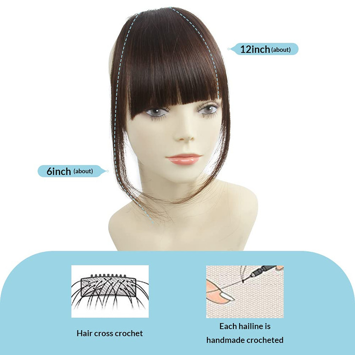 Shinon Hair Extension Bangs Thick Bangs Hair Clip in Human Hair Bang with Fringe Dark Brown Color
