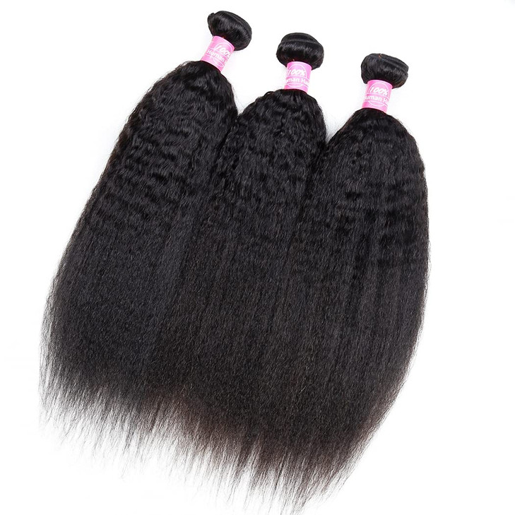 Odir Kinky Straight Bundles 12 14 16 Inch Human Hair Unprocessed 9A Brazilian Yaki Straight Virgin Hair 3 Bundles Kinky Straight Remy Hair Extensions