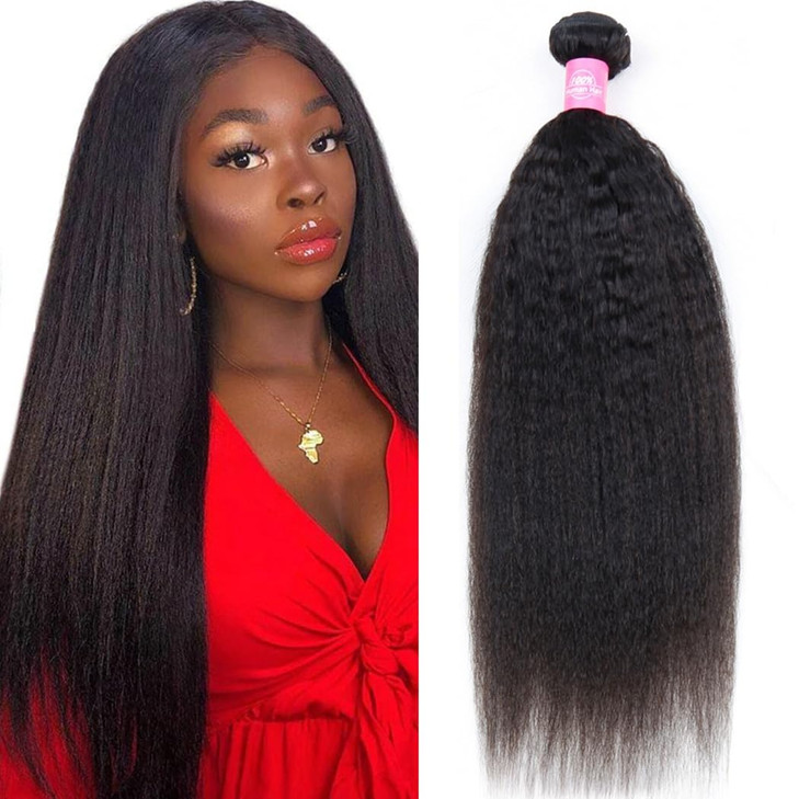 Odir Kinky Straight Human Hair Bundles 16 Inch Unprocessed 9A Brazilian Yaki Straight Virgin Hair Weave 1 Bundle 100g/Bundle Kinky Straight Hair Exte
