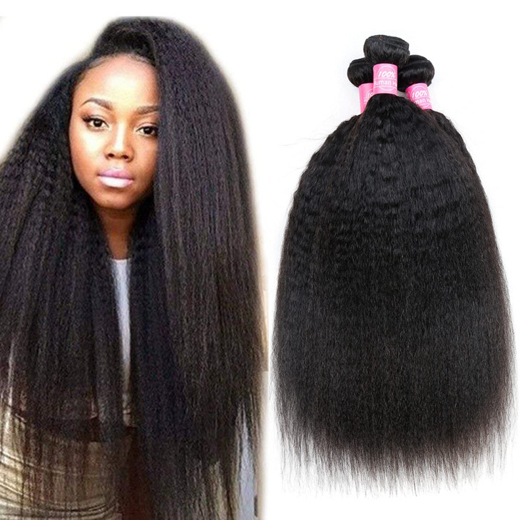 Odir Kinky Straight Bundles 16 18 20 Inch Human Hair Unprocessed 9A Brazilian Yaki Straight Virgin Hair 3 Bundles Kinky Straight Remy Hair Extensions