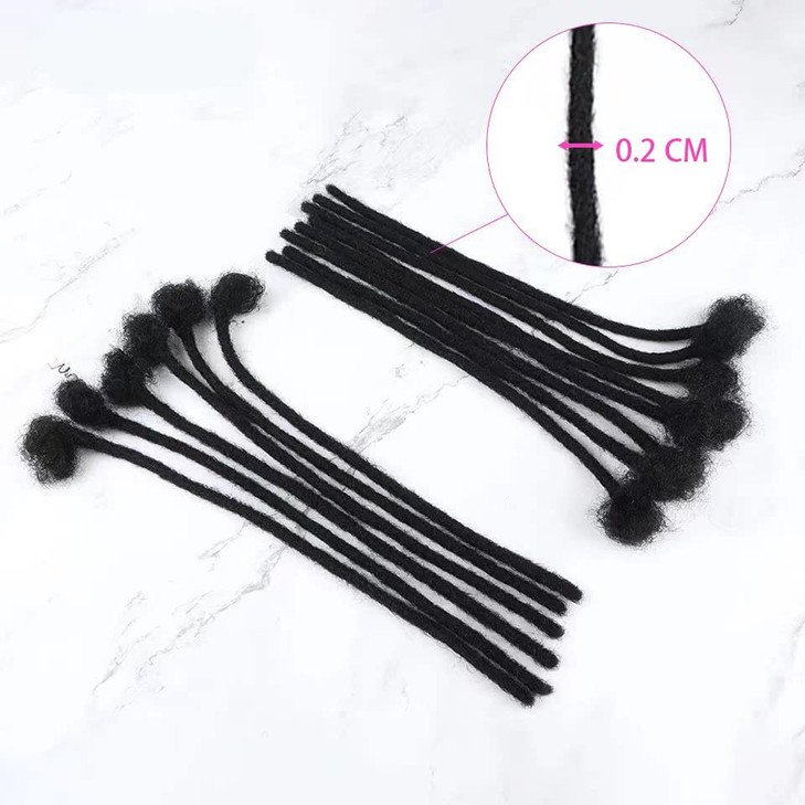 Loc Extension Human Hair 0.2cm Thickness 6 Inch 30 Strands Natural Black Full Handmade Permanent Locs Can Be Dyed and Bleached for Women Men Kids Dre