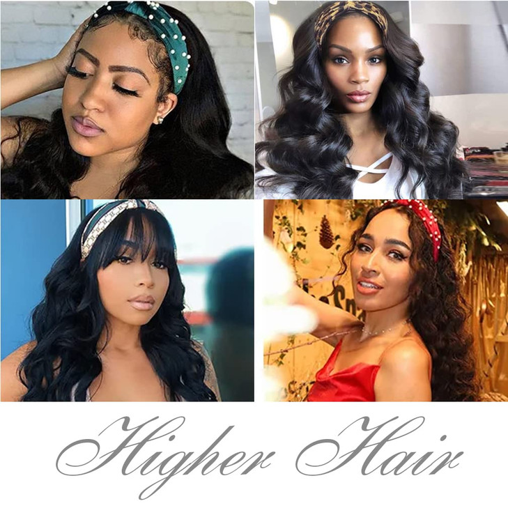 higher Body Wave Headband Human Hair Wig 20 Inch Glueless None Lace Front Wig Brazilian Virgin Hair Wear and Go Wigs for Black Women 150% Density Wig