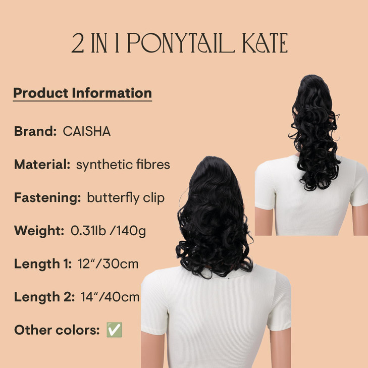 CAISHA 2 IN 1 Ponytail 12" Or 14" Hairpiece Clip On Extension Voluminous Wavy Brown Mix H310
