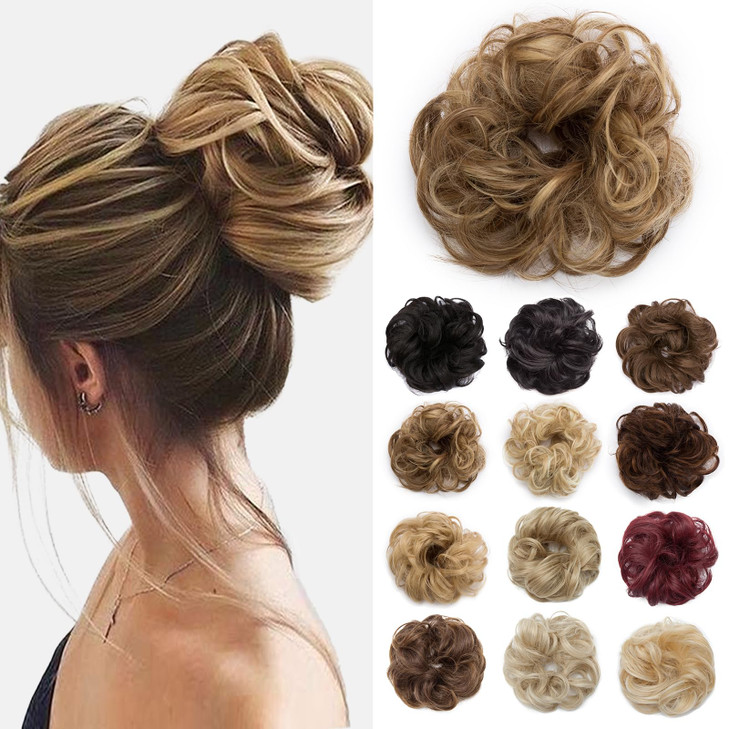 Benehair Messy Bun Hair Piece Scrunchy Updo Hair Pieces for Women Fluffy Wavy Hair Bun Scrunchies Donut Hairpiece Synthetic Chignons With Elastic Rub