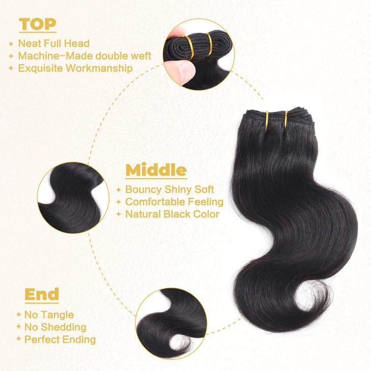 4Bundles Brazilian Body Wave Virgin Hair Extension Human Hair Bundles 8"Short Virgin Brazilian Hair Weaves 50G/Pcs Human Hair Extensions Natural colo