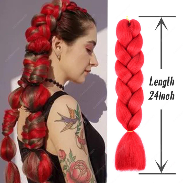 BASEMMAHER 2 Colors Red Blue Ombre Jumbo Braiding Hair Extensions for Women High Temperature Synthetic Fiber Colored Hair Extension for Girls Box Bra