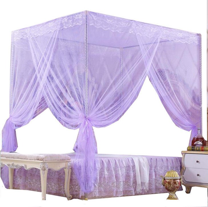 Nattey 4 Corners Princess Bed Curtain Canopy Canopies for Girls Boys Adults Bed Gift (Twin, Purple)