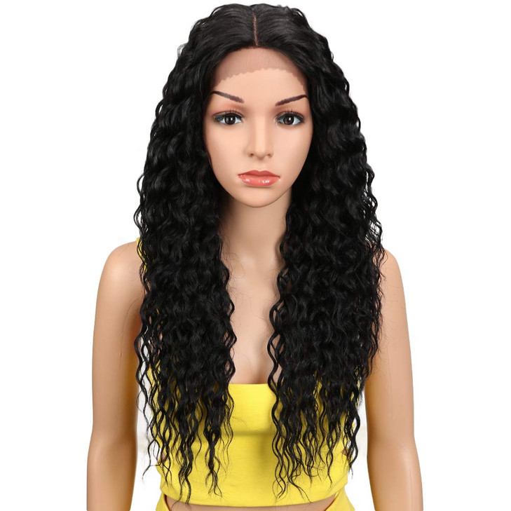 Joedir Lace Front Wigs Ombre Blonde 24" Long Small Curly Wavy Synthetic Wigs For Black Women 130% Density Wigs(1B)