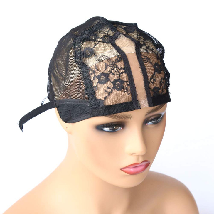 BTWTRY U Part Wig Cap for Making Wigs with Adjustable Strap Medium Size Black Dome Mesh Weaving Wig Cap for Women and Girls DIY Wigs (1 Pc, Black)