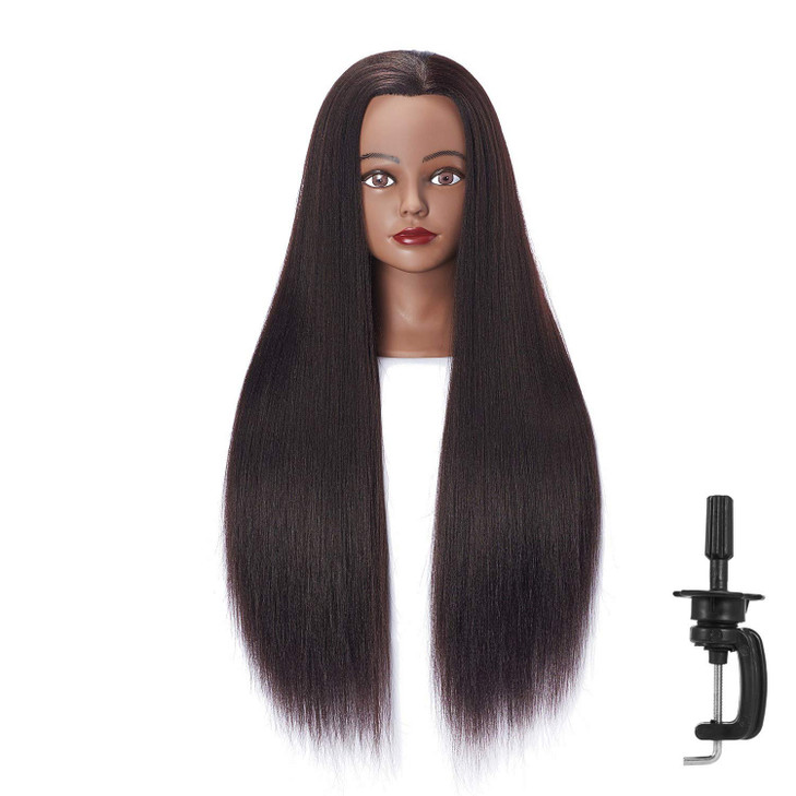 Hairingrid 26"-28" Mannequin Head Hair Styling Training Head Manikin Cosmetology Doll Head Synthetic Fiber Hair and Free Clamp Holder (Yaki-Black)