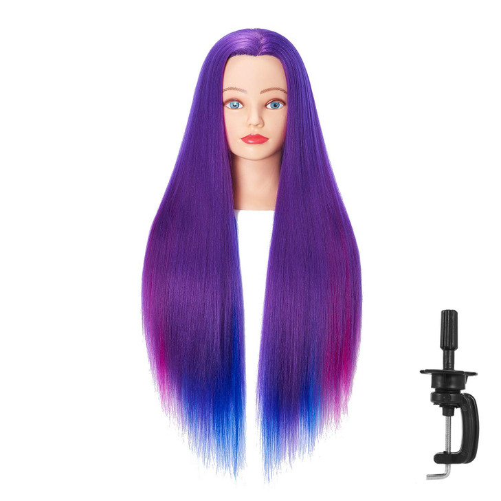 Hairingrid 26"-28" Mannequin Head Hair Styling Training Head Manikin Cosmetology Doll Head Synthetic Fiber Hair and Free Clamp Holder (Colourful)