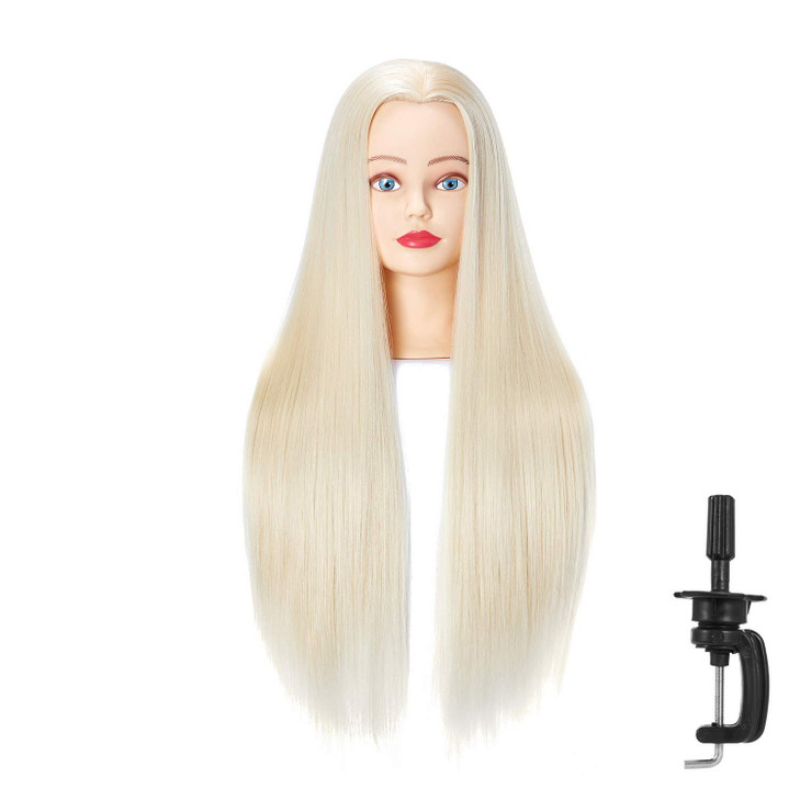Hairingrid 26"-28" Mannequin Head Hair Styling Training Head Manikin Cosmetology Doll Head Synthetic Fiber Hair and Free Clamp Holder (Blonde)