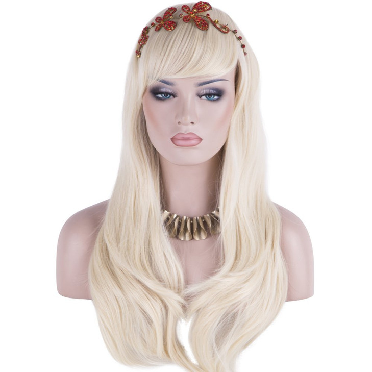 DAOTS 28" Wig Long Heat Resistant Big Wavy Hair Women Cosplay Wig (Light Blonde)