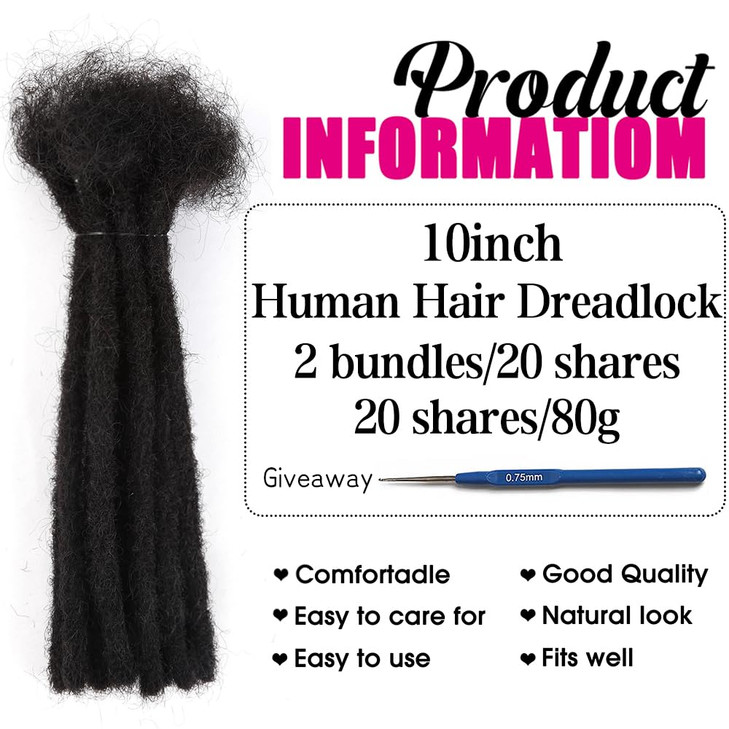 Amir Hair Dreadlock Extensions 100% Real Human Hair loc Extensions for Man and Women Full Handmade 6-8 Inch 0.8cm Thickness Human Hair Dreadlock Exte