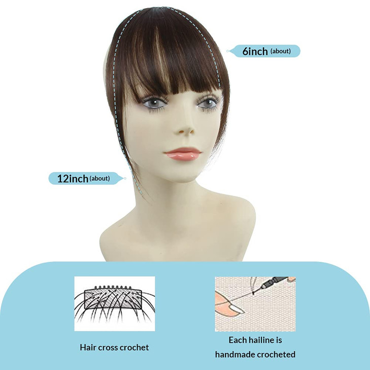 Shinon Hair Bangs Clip for Women Wispy Hair Bangs 10 A Human Hair Fashion clip in Hair Extension Dark Brown Color
