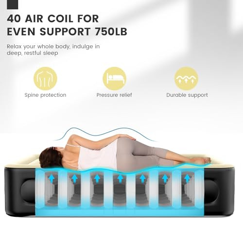 SULDUO Luxury Air Mattress Queen with Built in Pump, 18'' High Double Blow Up Mattress, Self Inflating Air Bed with Flocked Top and Carry Bag, Durabl