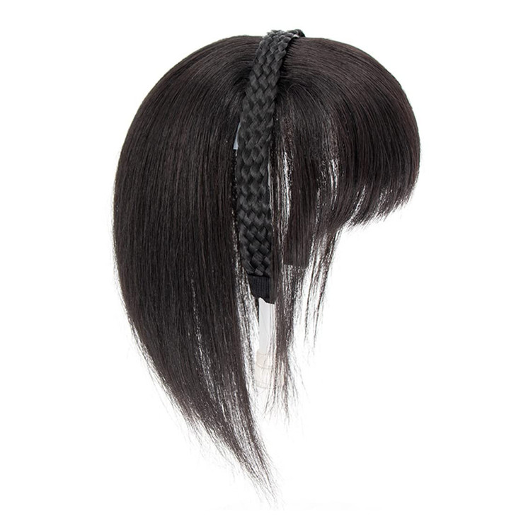 viviaBella Women 10" Twist Braid Headband Straight Hairpieces Human Hair Clip In Topper Hair Extension With Bangs Invisible Natural (Natural Black)
