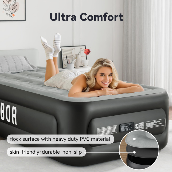 Sebor Air Mattress Queen with Built-in Pump 18", Comfortable Self-Inflating Air Mattress with High-Speed Pump, Durable Blow Up Mattress Queen with St