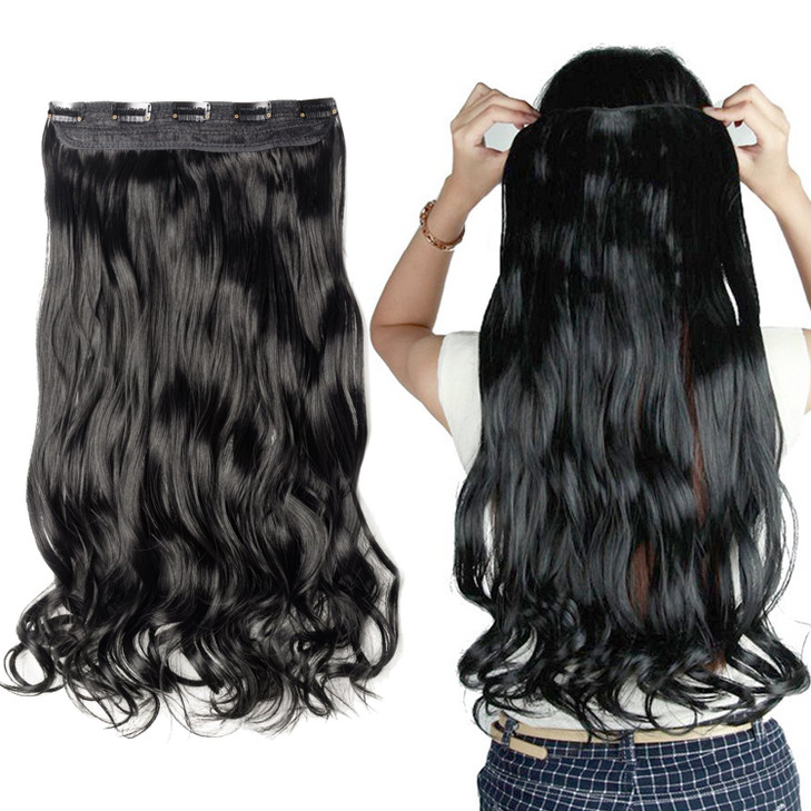S-noilite Trendy 24"/26" Straight Curly 3/4 Full Head One Piece 5clips Clip in Hair Extensions Long Poplar Style for Xmas Gifts (24" - Curly, Solid B