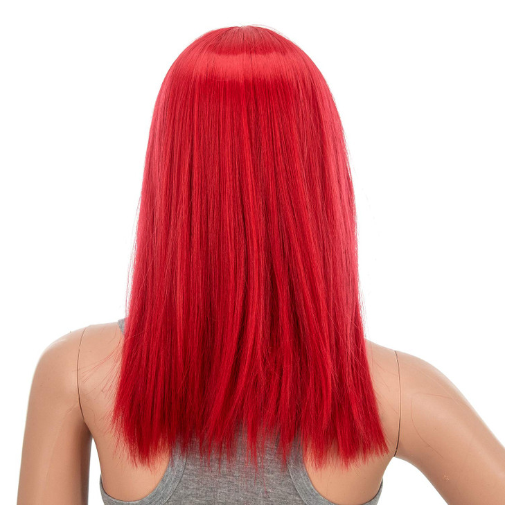 SWACC 14 Inches Short Straight Medium Shoulder Length Wig with Blunt Cut Bangs and Bottom End Synthetic Heat Resistant Hair Wigs for Women with Wig C