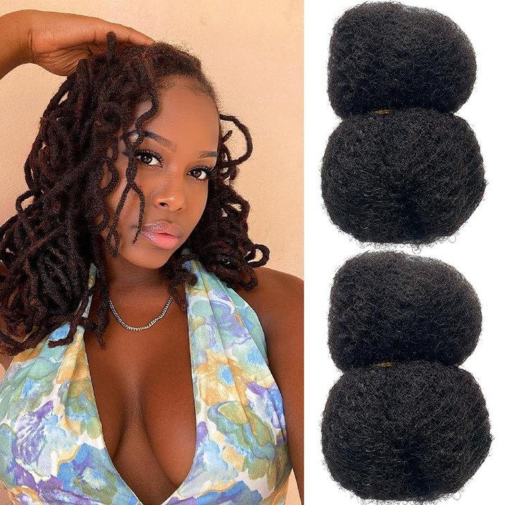 Tight Afro Kinky Human Hair for Dreadlocks,Ideal for Making Locs,Repair Extensions,Twist or Braids 2 Bundles/Package Natural Black #1B 8inch