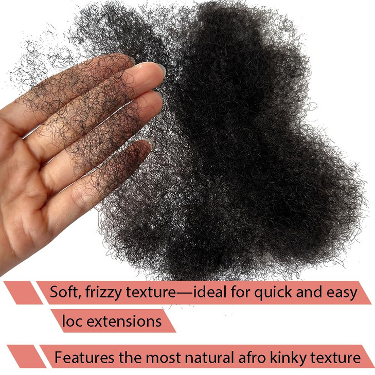 Tight Afro Kinky Human Hair for Dreadlocks,Ideal for Making Locs,Repair Extensions,Twist or Braids 2 Bundles/Package Natural Black #1B 8inch