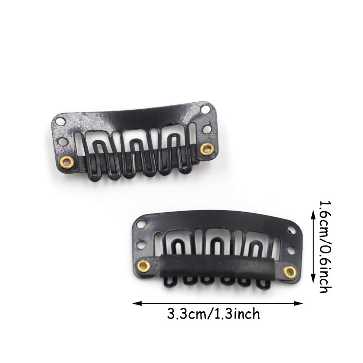 Honbay 50PCS 6-Teeth U-Shape Snap Clips for Hair Extensions - 3.3cm/1.3inch (Black)