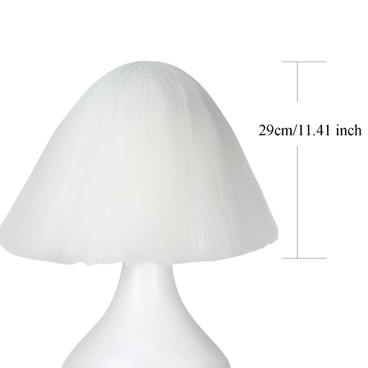 iCos Short Kinky Straight Hair Wig for Women White Fluffy Bob Wig with Bangs Punk Halloween Cosplay Costume Wig