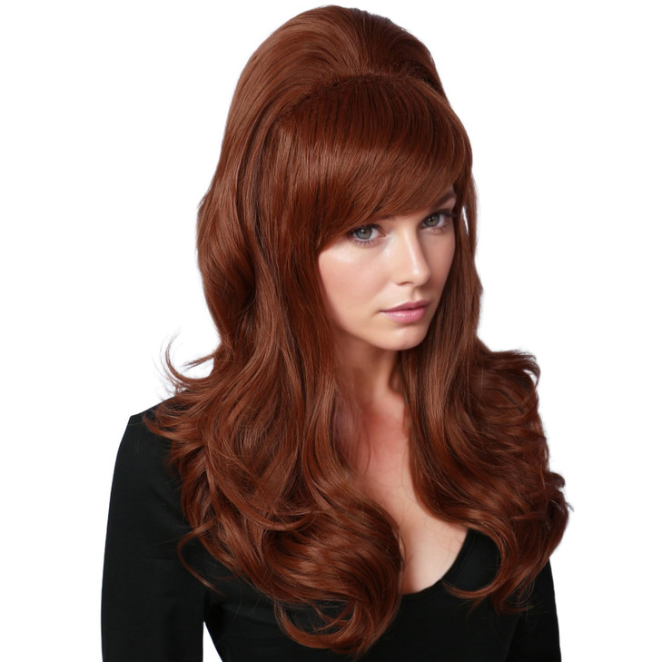 Linfairy Long Wavy Auburn Copper Wig Big Bouffant Beehive Wigs for Women fits 50s 80s Costume (Auburn Copper)