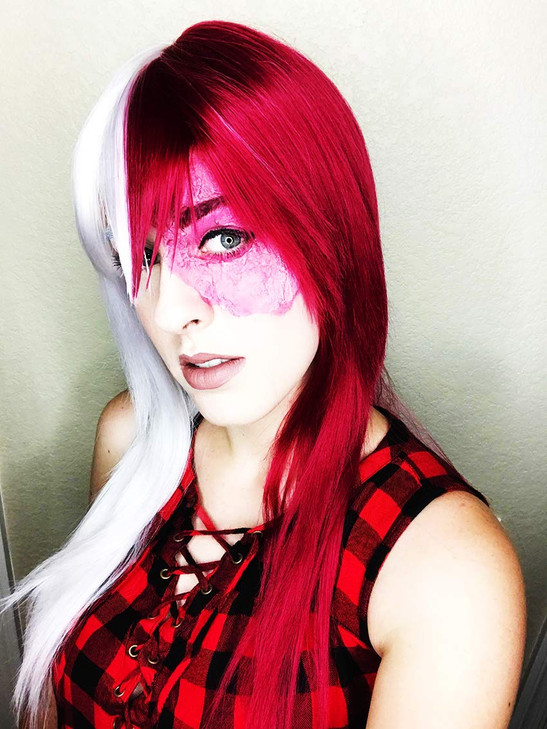 Baruisi Long Straight Anime Cosplay Wig for Women Red White Synthetic Halloween Hair Wig