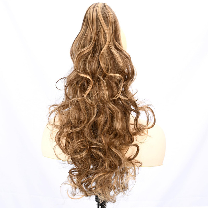 DIGUAN Claw Clip In Wavy Loose curly Synthetic Wrap Around Ponytail Extensions 24 Inches Pony Tail Clip In Extensions for Women Girl 7.4oz/210g (Dark