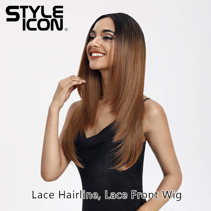 Style Icon Lace Front Wigs Ombre Lace Wigs Long Straight Wigs Synthetic Wigs with Baby Hair Half Hand Tied Black Ombre Blonde Dark Brown 130% Density