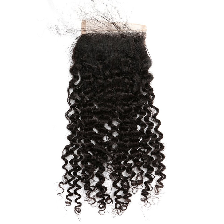 Sent Hair Silk Base Lace Closure with Baby Hair Free Part Deep Curly Wave Human Hair Closure Bleached Knots Natural Color 12 inch