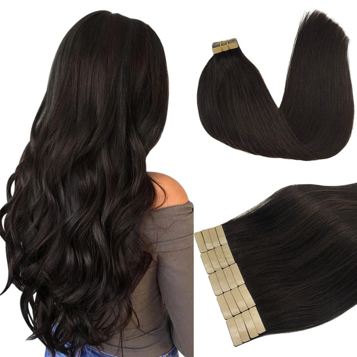 DOORES 50g Tape in Hair Extensions Remy Dark Brown Real Human Hair Extensions Tape in Straight Skin Weft Natural Hair Extensions 20pcs 14 Inch