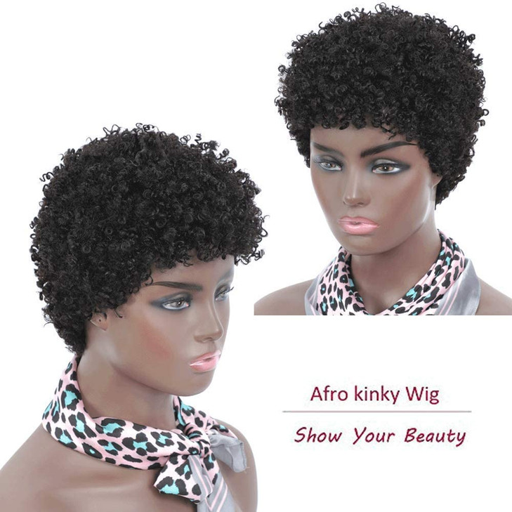 Ms Taj Afro Kinky Human Hair Wigs for Black Women Brazilian Virgin Short Curly Wigs None Lace 150% Density Unprocessed Afro Wig Human Hair Curly Mach