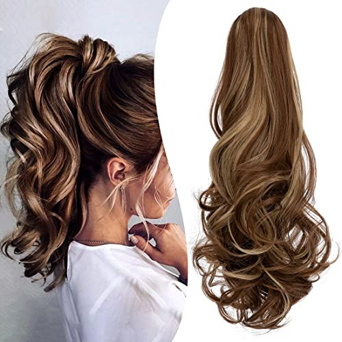 Mitrygreen Claw Clip Ponytail Extension 18" Clip in Wavy Ponytail Hair Extensions Long Pony Tails for Women Extensions Ash Blonde Mix Light Brown Wav