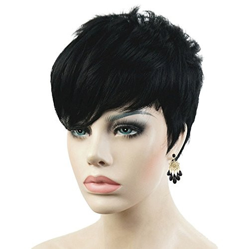 Lydell Short Asymmetry Side Bang Straight Wig Natural Black Full Synthetic Wigs
