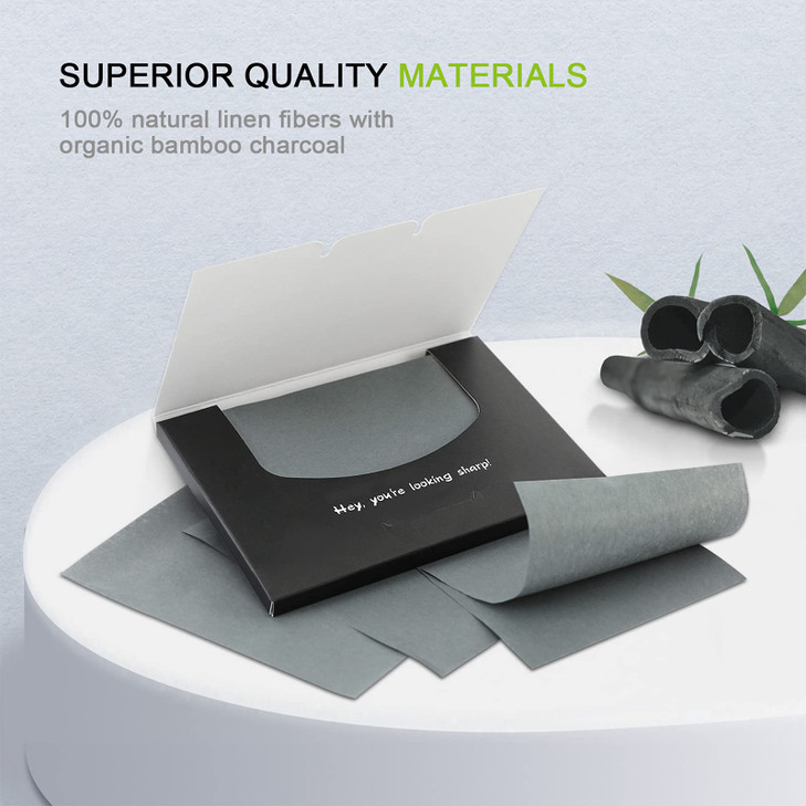 Mirucoo 100 Count Natural Bamboo Charcoal Blotting Papers Organic Facial Oil Absorbing Sheets for Oily Skin Care Daily Oil Control Linen Tissues (100