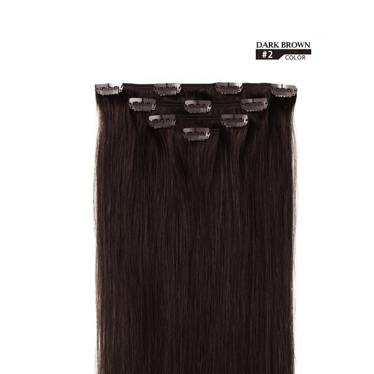 20" Hair Extensions Clip in Human Hair for Women - Silky Straight Remy Real Long Human Hair Clip on 75grams 4pieces Dark Brown #2 Color