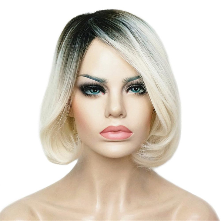 Aimole Bride Wig Short Ombre White Straight Wigs Halloween Costume Cosplay Party Flapper Synthetic Women Hair 8"