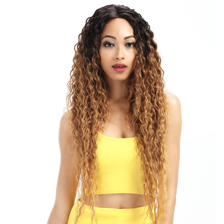 Joedir Lace Front Wigs Ombre Blonde 28'' Long Small Curly Wavy Synthetic Wigs For Black Women 130% Density Wigs(Ombre Gold Color)