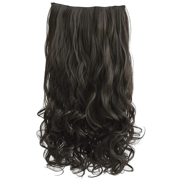 REECHO 18" 1-Pack 3/4 Full Head Curly Wavy Clips in on Synthetic Hair Extensions HE008 Hairpieces for Women 5 Clips 4.0 Oz per Piece - Black Brown