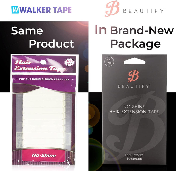 Beautify No Shine Hair Extension Tape Tabs - Double Sided Replacement Tape for Hair Extensions, 120 Tabs per Pack - Shine-Free Hold