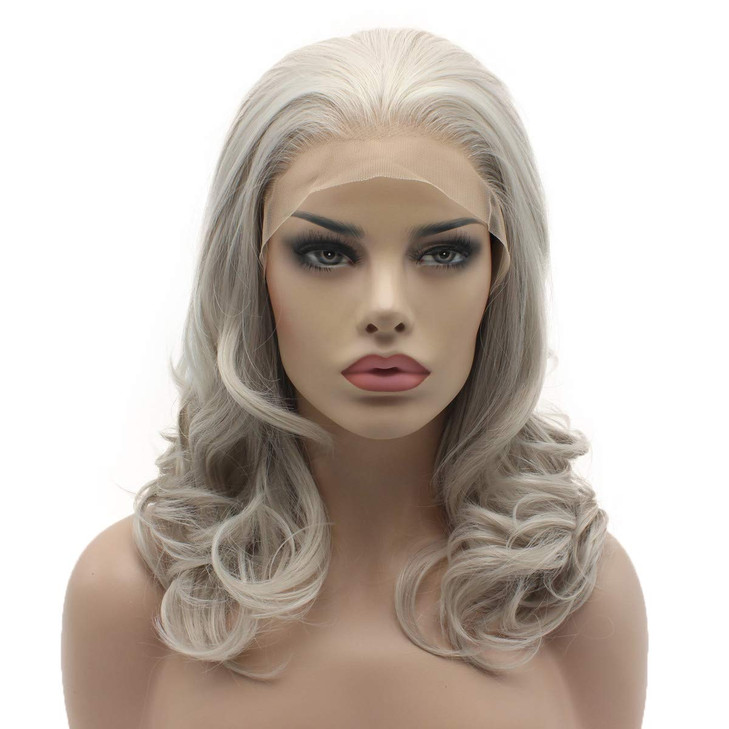 Lushy Medium Length 16inch Gray Wig Heat Resistant Heavy Density Realistic Synthetic Lace Front wig