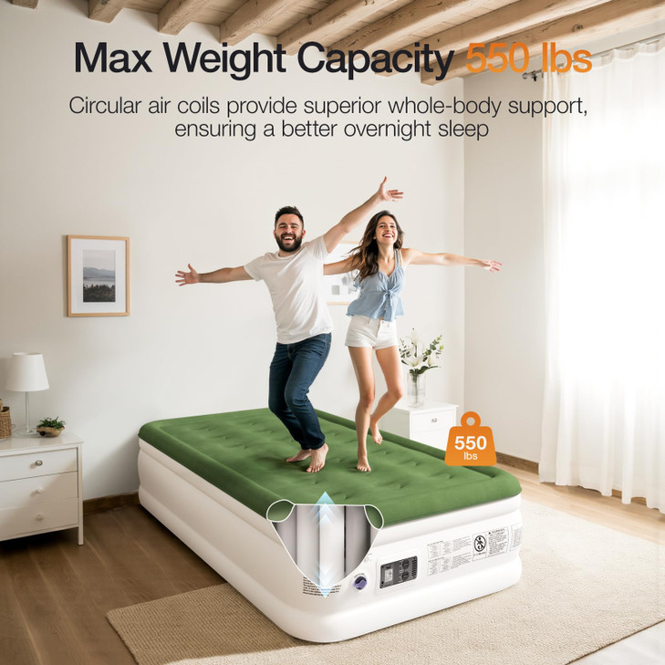 Zearna Air Mattress with Built in Pump - Upgraded Twin Blow Up Mattress, 2 Mins Quick Self Inflatable with Double Air Chamber,18"/550lbs Max, Strong