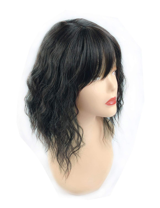 LesafeV Water Wavy Hair Forehead Piece Clip in Middle Part Topper with Choppy Fringe Thick/35cm, Black