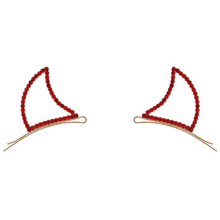 Rosemarie Collections Women's Spooktacularly Fun Devil Horns Decorative Crystal Rhinestone Halloween Hair Clip Bobby Pins (Gold Tone Red Crystal)