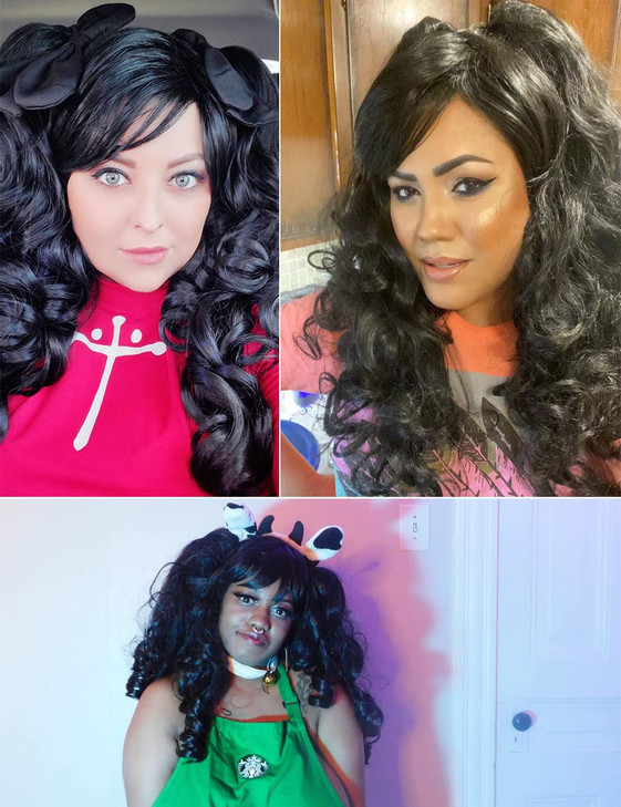 ColorGround Long Curly Cosplay Wig with 2 Ponytails(Black)