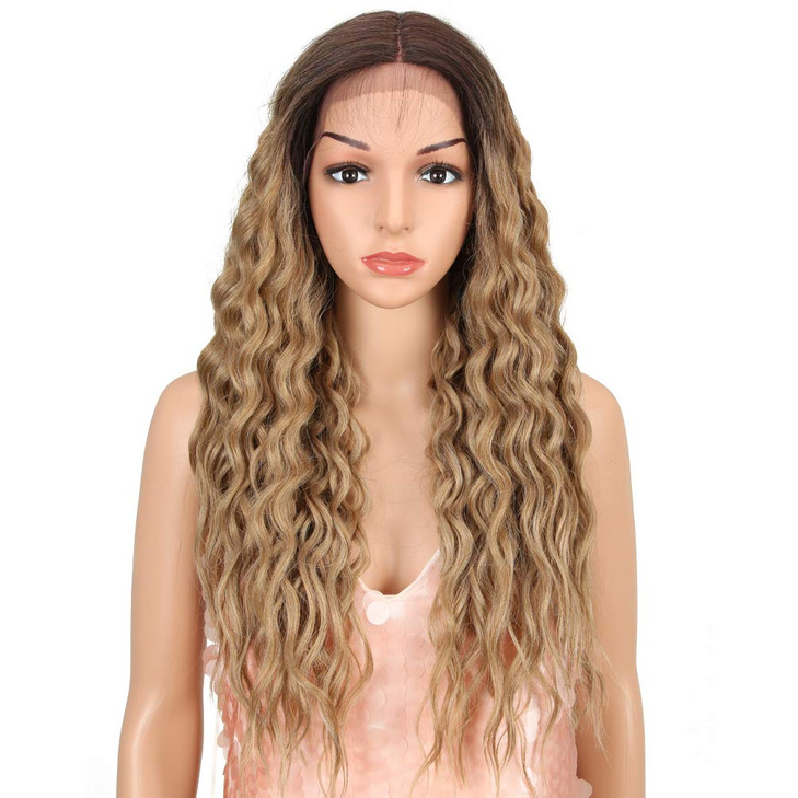 Style Icon 27" Lace Front Wig Ombre Blonde Long Curly Wavy Wig Synthetic Wigs for Women Heat Resistant Wig Density 130% (27", TT6/23C Goddess Wig)